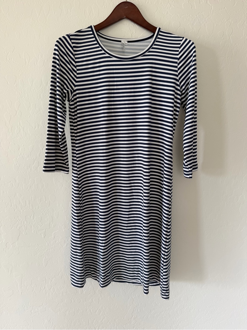 Lulu-B Navy White Striped Crewneck Casual T-Shirt Dress XS